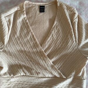 SHEIN Cream Ribbed Wrap Blouse Short Sleeve